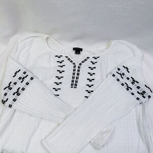 New Directions Women's White/Black Trim Boho Festival Vintage Inspired Tunic Lg